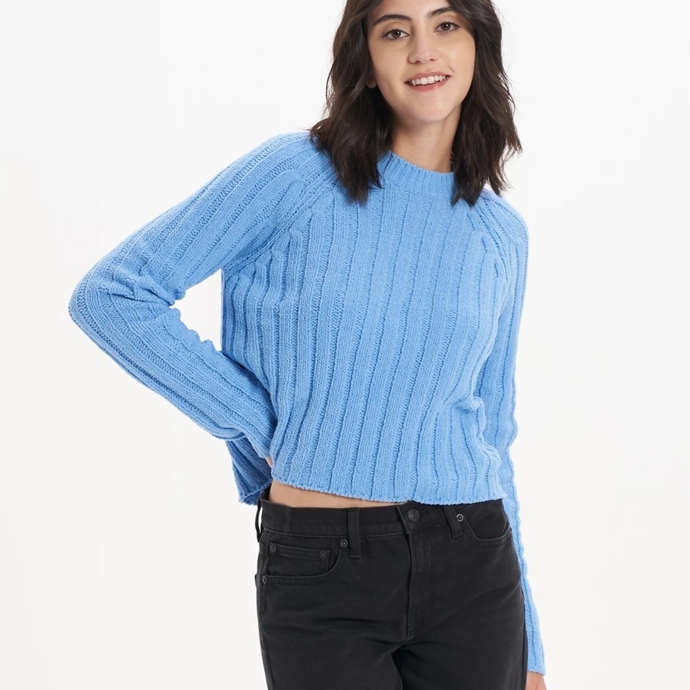 ⭐️⭐️⭐️American Eagle Outfitters Light Blue Ribbed Crew Neck Sweater size L